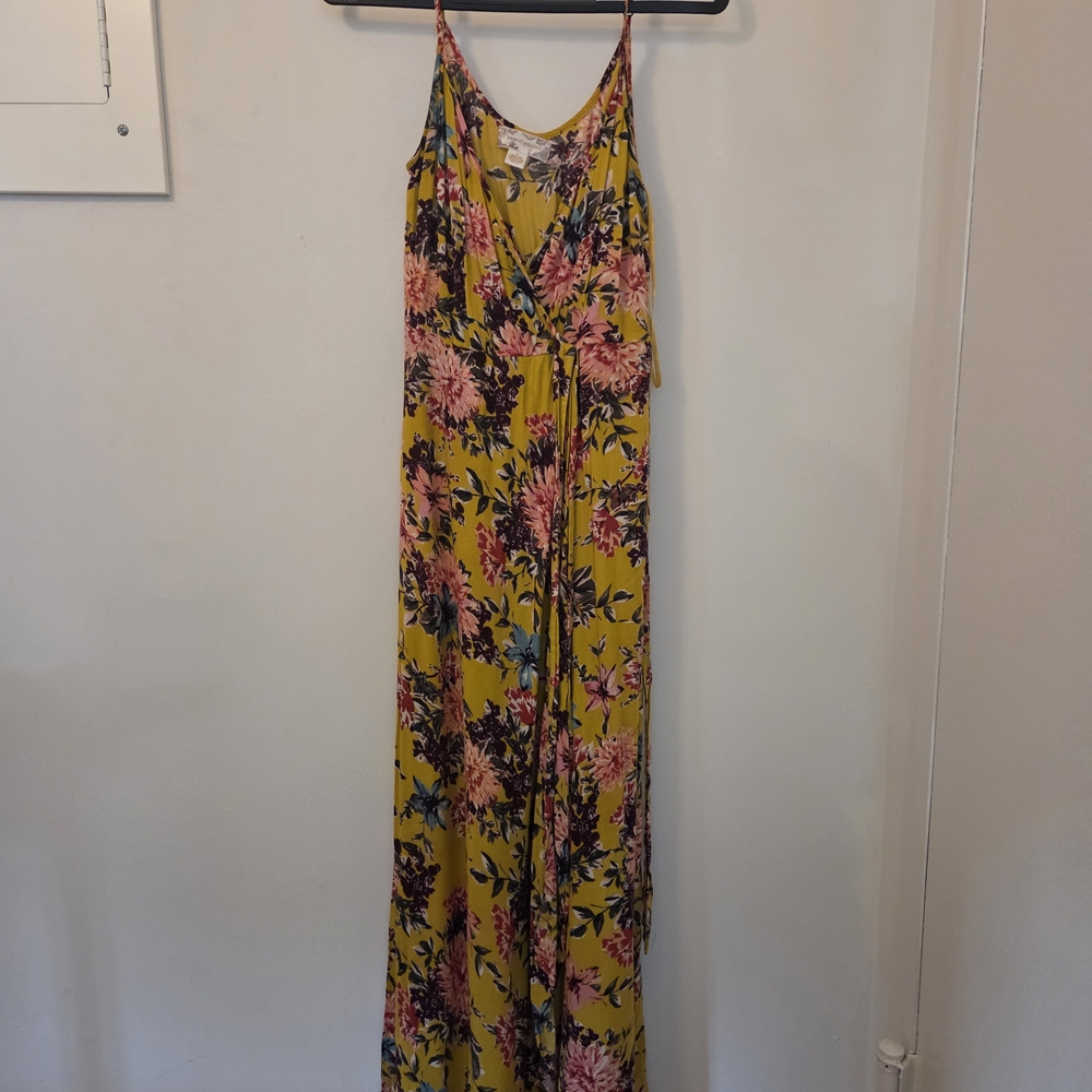 Band of Gypsies Yellow Maxi Dress with Pink Floral Print